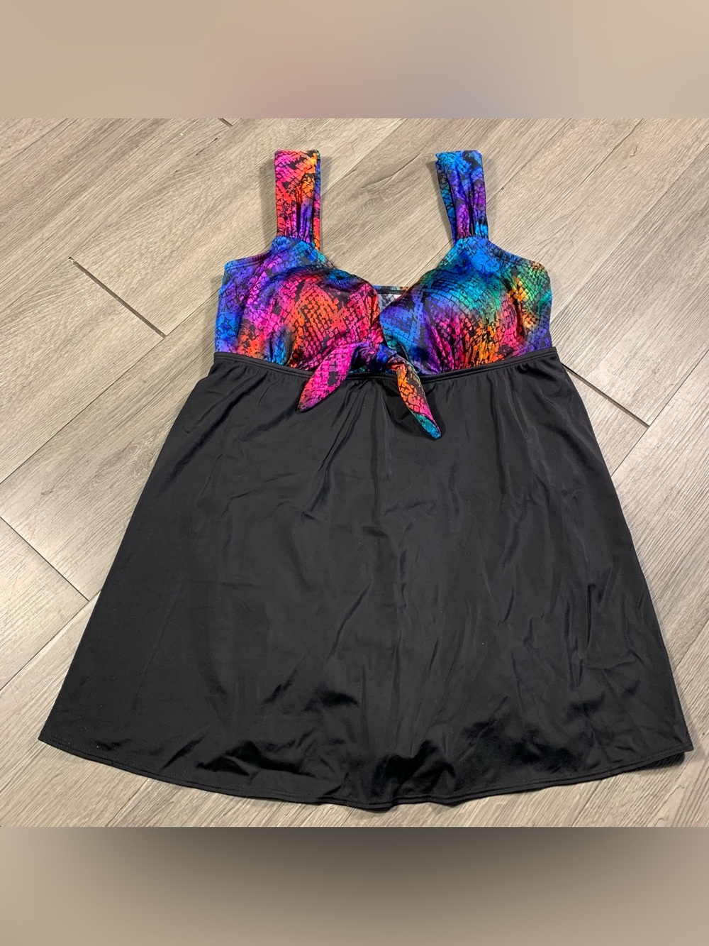 Longitude Women’s Knot Bright Color Snack Print Bodice Swim Dress size 16
